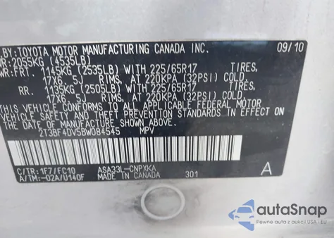 2011 Toyota Rav4 z USA, uszkodzony, nr VIN 2T3BF4DV5BW084545